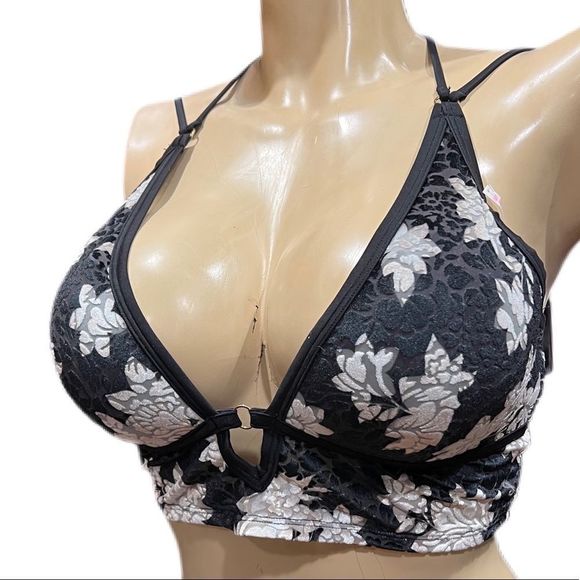 Victorias Secret Pink lightly Lined Floral Velvet bralette bra Large - Picture 2 of 6